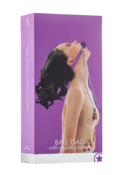 Ball Gag With Nipple Clamps Purple