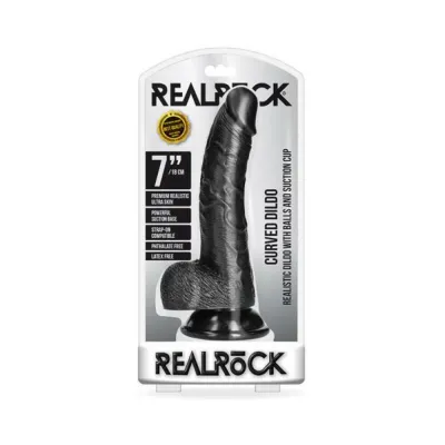 Realrock Curved Realistic Dildo With Balls And Suction Cup 7 In Dark