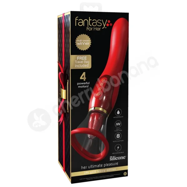 Fantasy For Her Ultimate Pleasure 24K Gold Luxury Edition Pussy Pump & Tongue Vibrator Set
