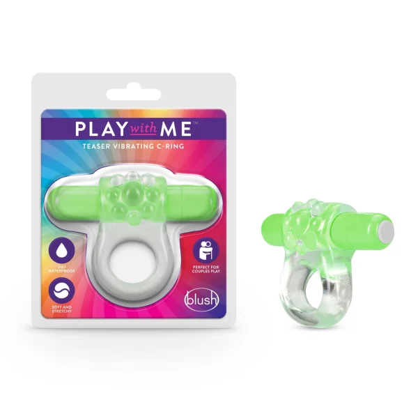Cockring W/Clit Stimulator - Play With Me  Teaser Vibrating C-Ring  Green - Blush Novelties