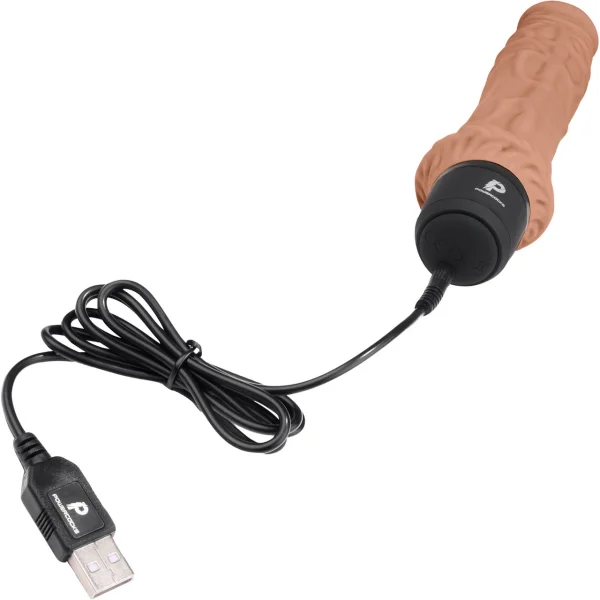 Powercocks Girthy Realistic Silicone Waterproof Rechargeable 8" Vibrator - Caramel