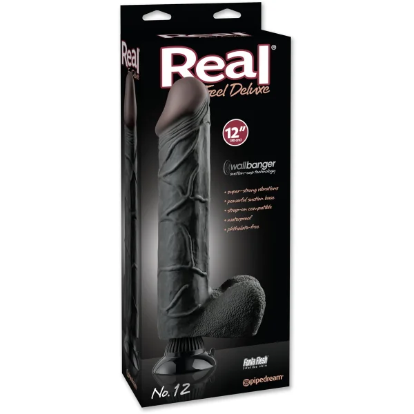 Real Feel Deluxe No. 12 - 12" Suction Cup Vibrating Dildo - Black