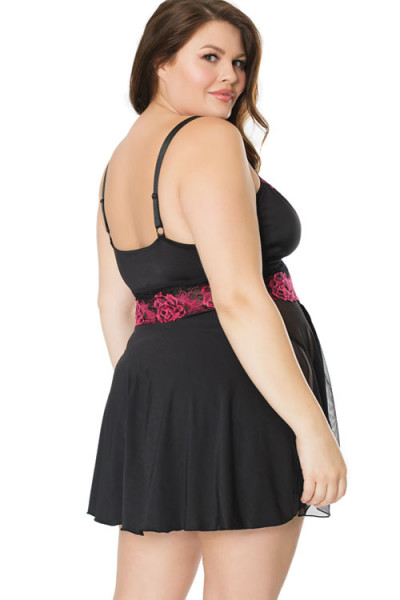 Coquette Midnight Rose Babydoll with G-String