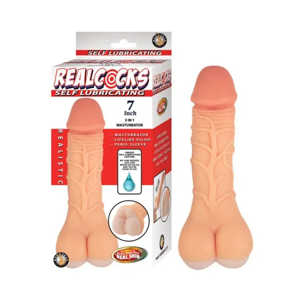 Realcocks Self Lubricating 7" 3-in-1 Masturbator - White — image 5 of 5
