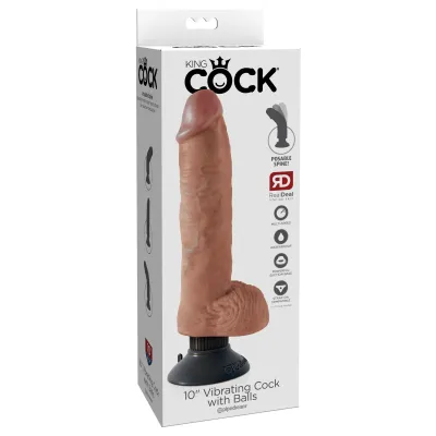 King Cock 10 Vibrating Cock With Balls Tan