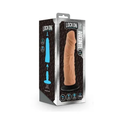 Lock On Argonite Dildo With Suction Cup Adapter 8 In Mocha