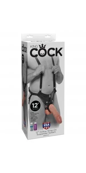 King Cock 12 inches Hollow Strap On Suspender Beige