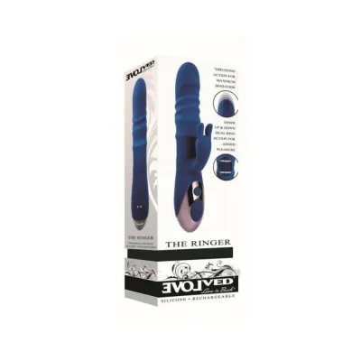 Rabbit Vibrators Evolved The Ringer Rechargeable Thrusting Silicone Rabbit Vibrator Blue