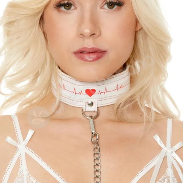 Ouch Nurse Theme White Adjustable Collar With Removable Leash