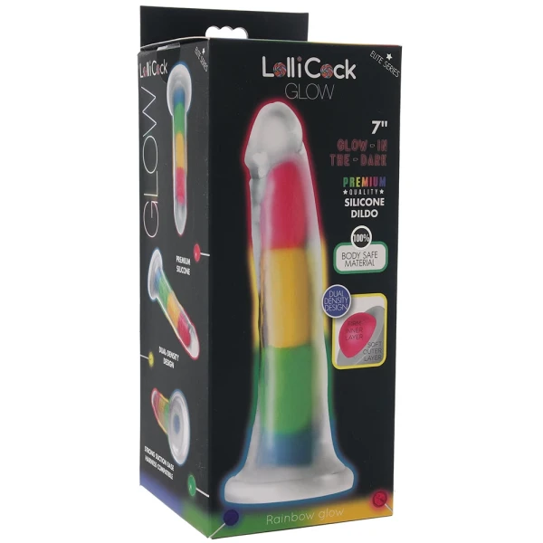 Lollicock Glow In The Dark 8" Silicone Suction Cup Dildo - Rainbow