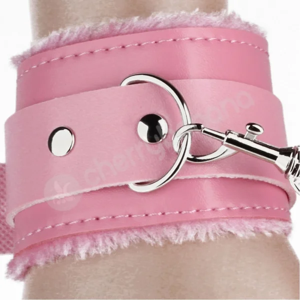 Cherry Banana Pink Faux Leather Fluffy Cuffs