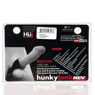Extreme Bondage Gear Hunkyjunk Buzzfuck Cock Ball Sling With Taint Vibrator White Ice