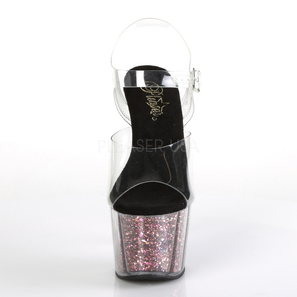 7 inches Heel, 2 3/4 inches PF Ankle Strap Sandal w/ Glitter Inserts — image 10 of 25