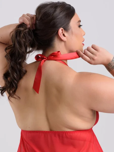 Lovehoney Plus Size Holiday Pom-Pom Red Sheer Babydoll Set