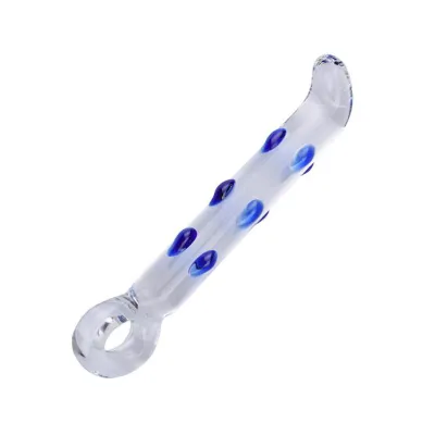 Blue Lines Teardrop Glass Massager Blue 7 Inch