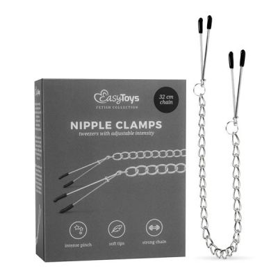 EasyToys Fetish Collection Tweezer Nipple Clamps Silver Nipple Clamps with Chain