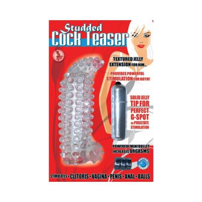 Studded Cock Teaser Penis Extension With Bullet Vibrator Clear
