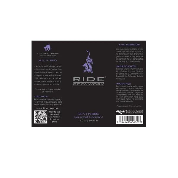 Ride BodyWorx Silk - Silicone &amp; Water Lubricant | 2oz