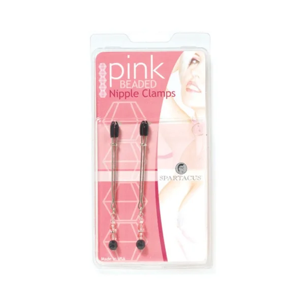 Beaded Nipple Clamps Adjustable Rubber Tipped Clamps With Pink Beads