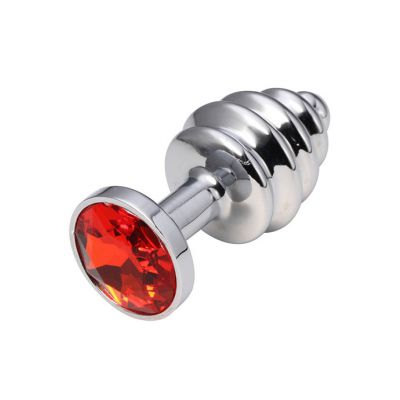 Ribbed Butt Plug With Jewel Red