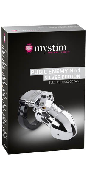 Mystim Pubic Enemy No 1 Silver Edition Silver Cock Cage with E-Stim