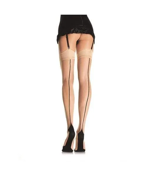 Contrast Backseam Stockings - One Size - Nude