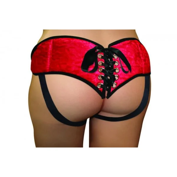 Plus Size Lace Satin Strap On Harness Red