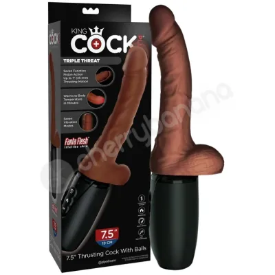 King Cock Plus Brown Triple Threat 7 5 Thrusting Heating Cock With Balls