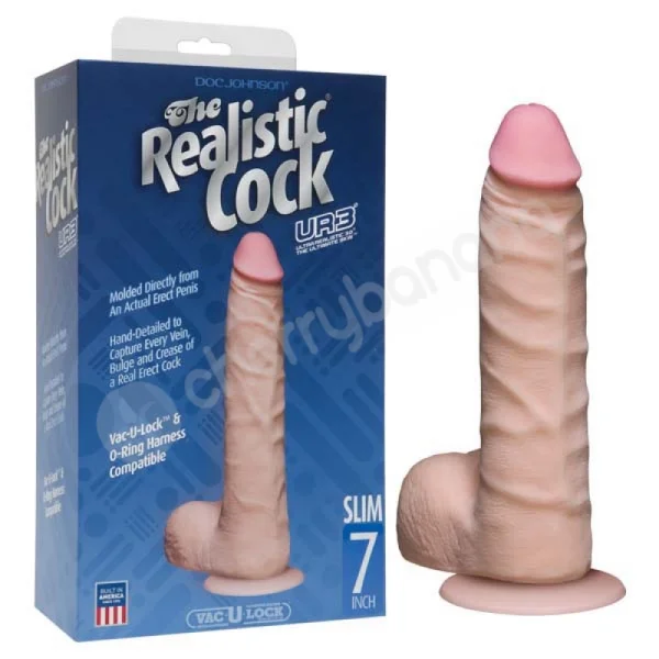 The Realistic Cock Slim Flesh 7" Dildo With Balls