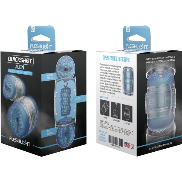 Fleshlight QUICKSHOT Alien Blue Metallic Mouth & Butt - Compact Masturbation Sleeve