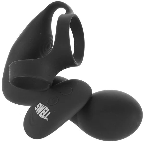Swell 10X Inflatable Rechargeable Silicone Vibrating Prostate Plug With Cock & Ball Ring & Remote - Black — image 10 of 15