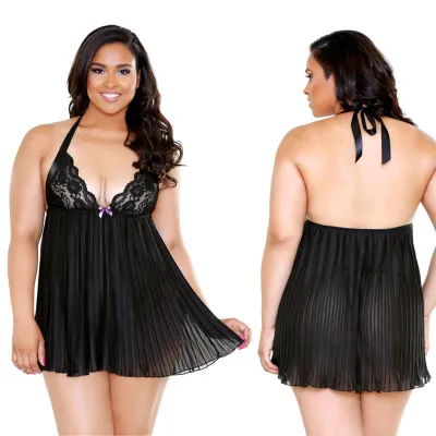 Curve Chemise Pleated Halter with G string 1X 2X