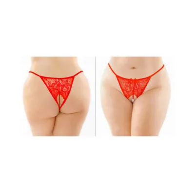 Calla Crotchless Lace Pearl Panty Red Queen