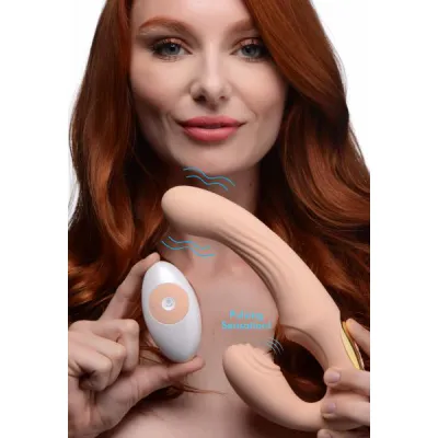 15x U pulse Silicone Pulsating And Vibrating Strapless Strap on With Remote Blush