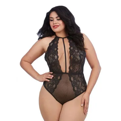 Stretch Lace Mesh Teddy Diamond Black O S Queen