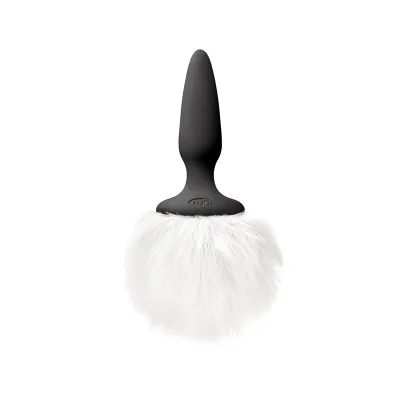 NS Novelties Bunny Tails Mini Black Plug with White Fur