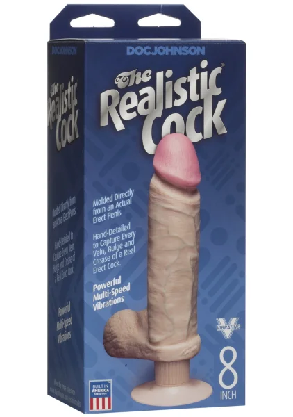 Doc Johnson The Vibrating Realistic 8" Cock with Suction Cup - Vanilla