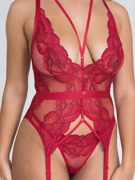 Lovehoney Tiger Lily Red Floral Lace Bustier Set