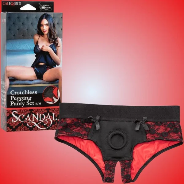 Scandal Crotchless Pegging Panty Set with Dildo - Small/Medium