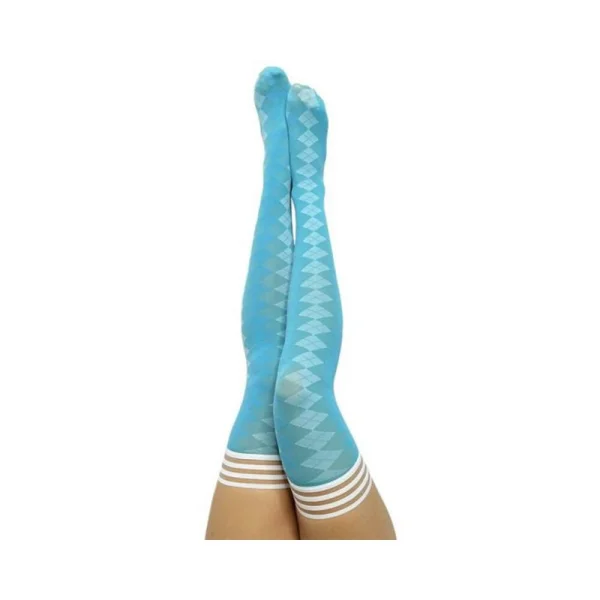 Kixies On Point Collection Par 4 Blue Argyle Thigh-high Stockings Size B