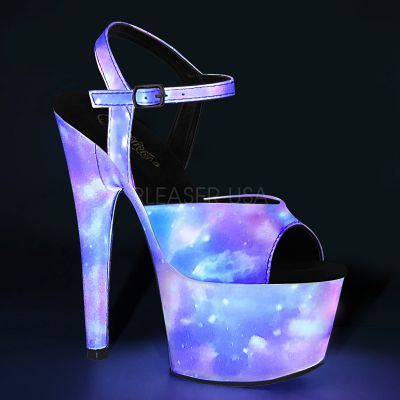 7 inches Heel 2 3 4 inches PF Ankle Strap Sandal w Reflective Effect