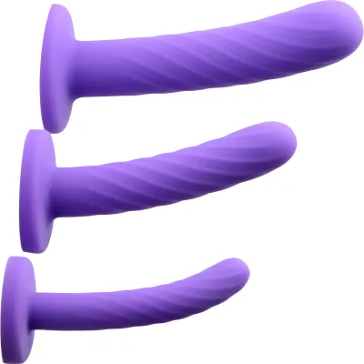 Strap U Tri Play Silicone Suction Cup Dildo 3 Piece Set Purple