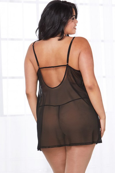 Dreamgirl Timeless Sheer Mesh Chemise with Robe & G-String