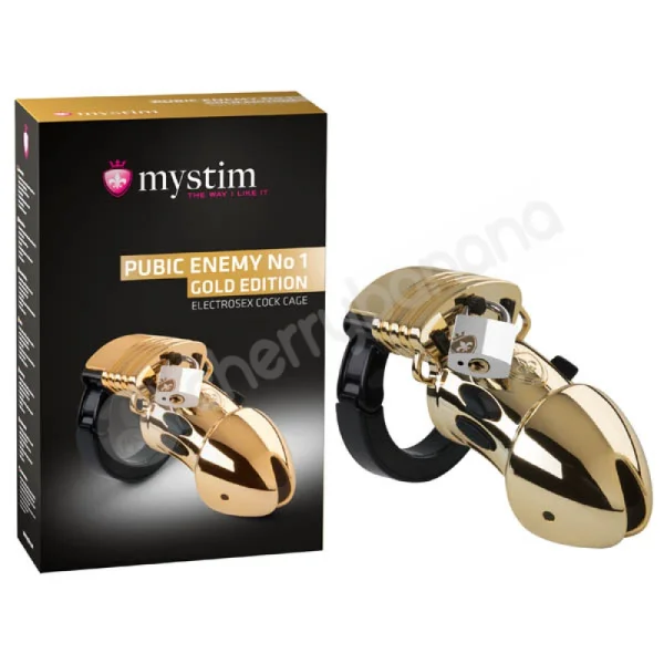 Mystim Pubic Enemy No 1 Gold Edition E-stim Cock Cage