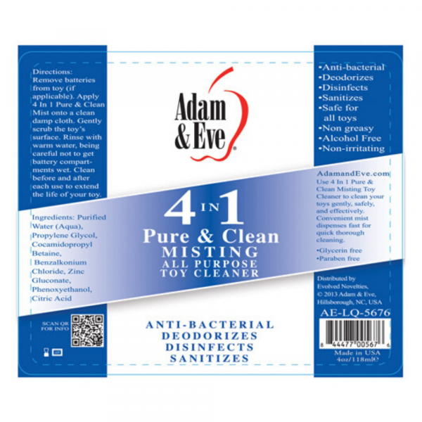 Adam & Eve 4 In 1 Pure & Clean Misting Cleaner - 4oz