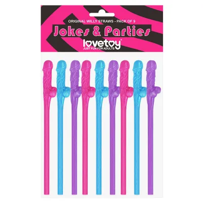 Jokes Parties Original Willy Straws Coloured Dicky Straws Set of 9