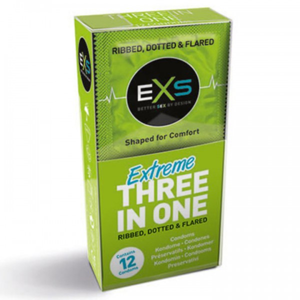 EXS Extreme Ribbed, Dotted and Flared Condoms – 12 Pack