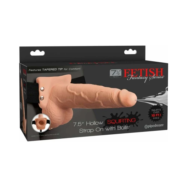 Fetish Fantasy 7.5in Hollow Squirting Strap-on With Balls, Flesh — image 9 of 9