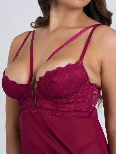 Lovehoney Parisienne Wine Lace Plunge Babydoll Set