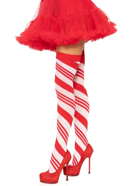 Candy Cane Thigh High - One Size - White-red